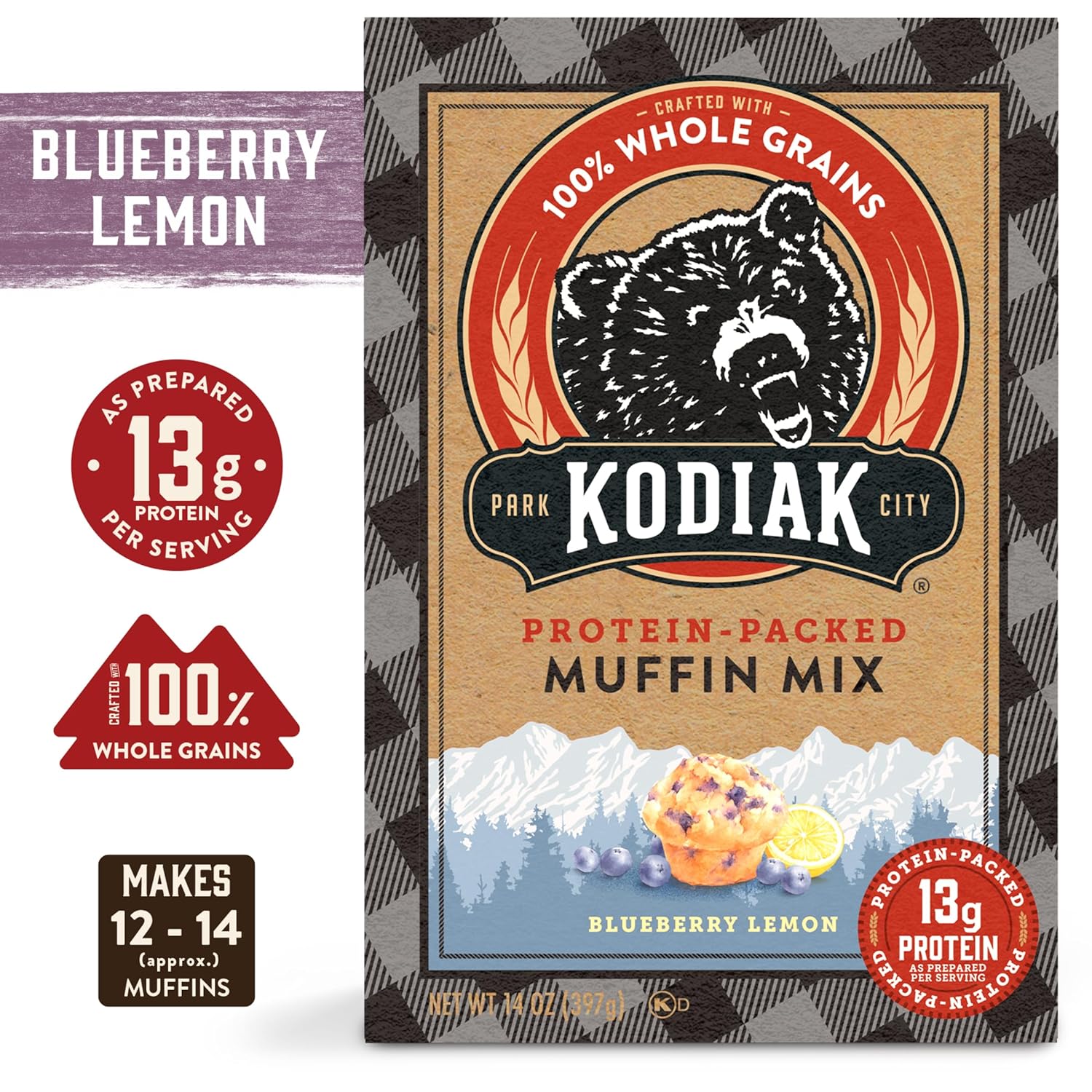 Kodiak Cakes Power Bake, Protein Muffin Mix, Blueberry Lemon, 14 Ounce (Pack of 6) : Everything Else