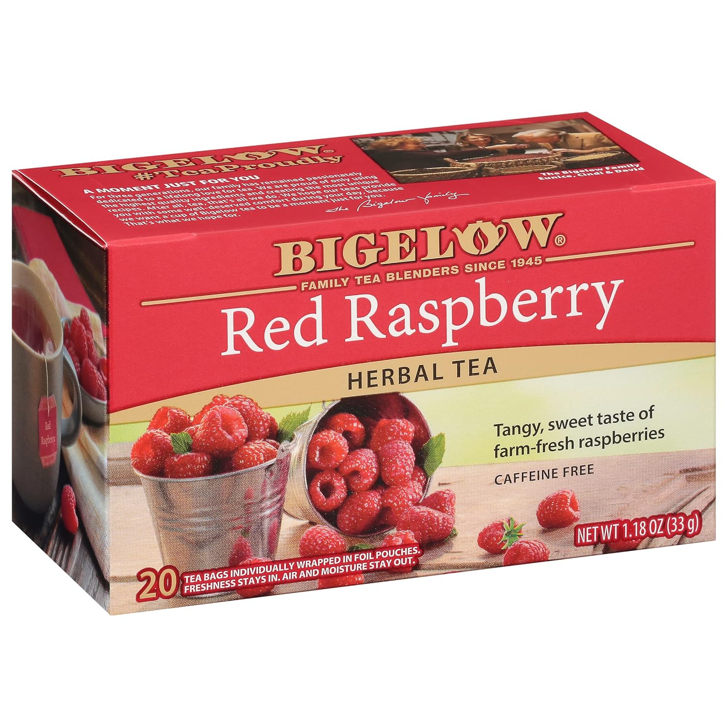 Bigelow Tea Red Raspberry Herbal Tea, Caffeine Free Tea With Red Raspberries, Apples And Elderberries, 20 Count Box (Pack Of 6), 120 Total Tea Bags