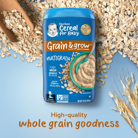 Gerber Baby Cereal 2Nd Foods, Grain & Grow, Multigrain, 16 Ounce (Pack Of 6)