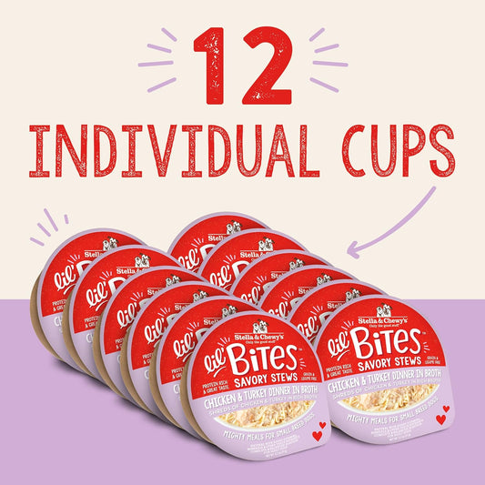 Stella & Chewy'S Lil Bites Savory Stews For Small Breeds Chicken & Turkey Dinner In Broth, 2.7 Oz Cups (Pack Of 12)