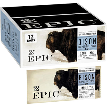 Epic Protein Bars, Bison Beef Sea Salt Pepper Paleo Friendly, 1.3 Oz, 12 Ct