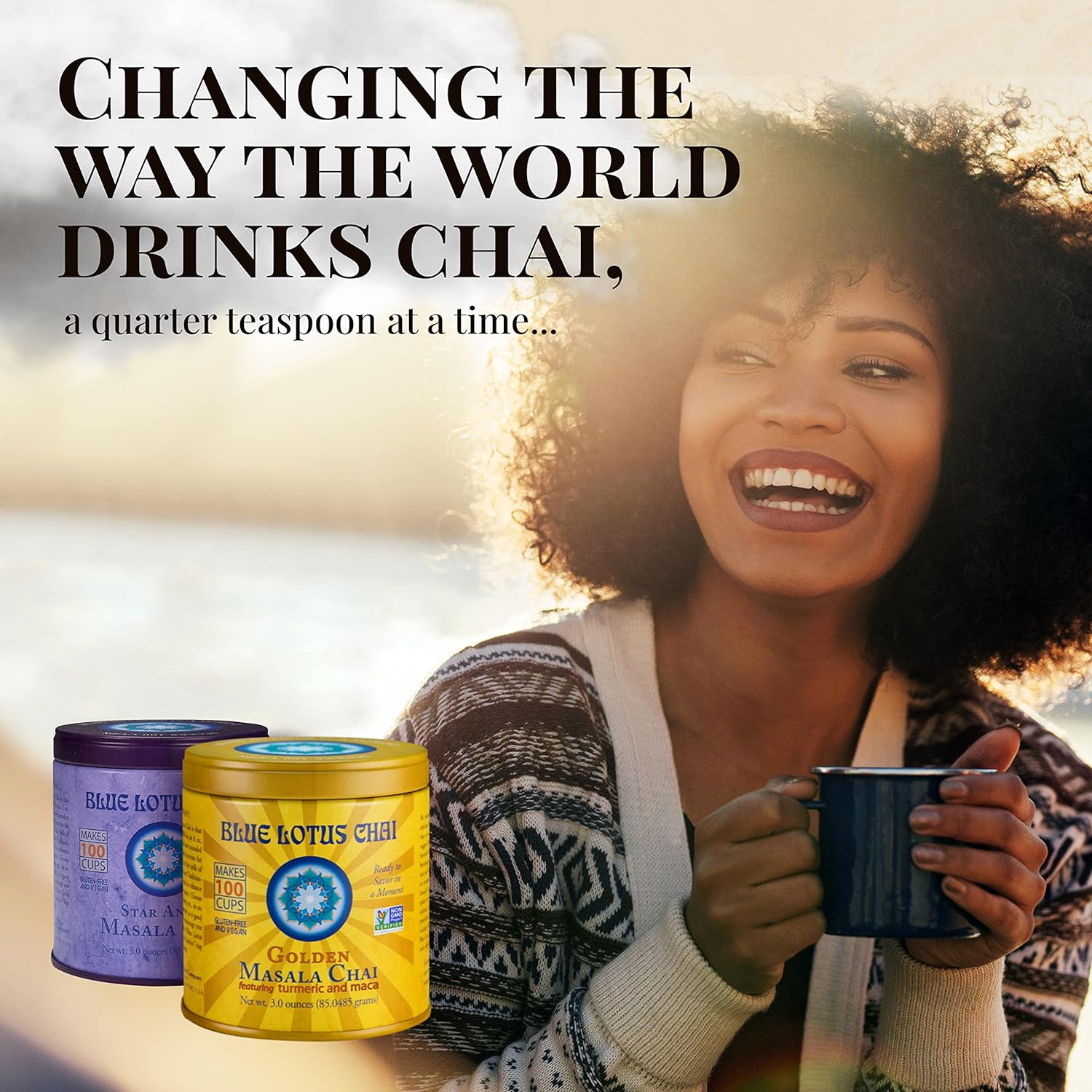 Blue Lotus Chai Tea - Traditional Masala Chai - Makes 100 Cups - 3 Ounce Masala Spiced Chai Powder With Organic Spices - Instant Indian Tea No Steeping - No Gluten