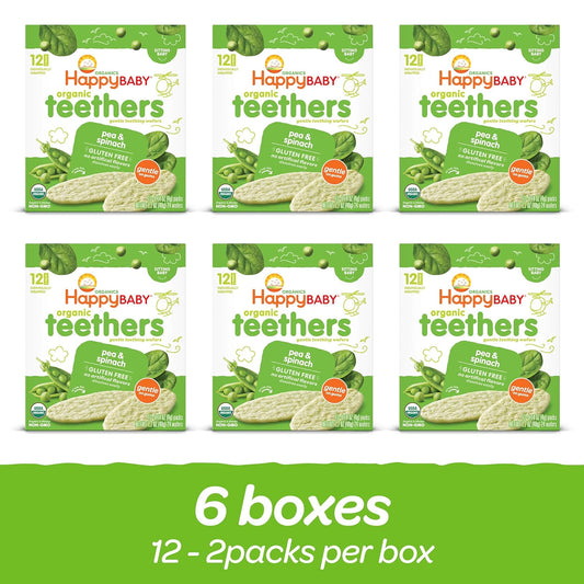 Happy Baby Organics Teether, Pea & Spinach, 12 Count (Pack Of 6)