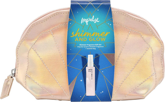 Impulse Shimmer And Glow Fragrance Gift Set With Festival Essentials, Body Mist And Seashell Make Up Bag