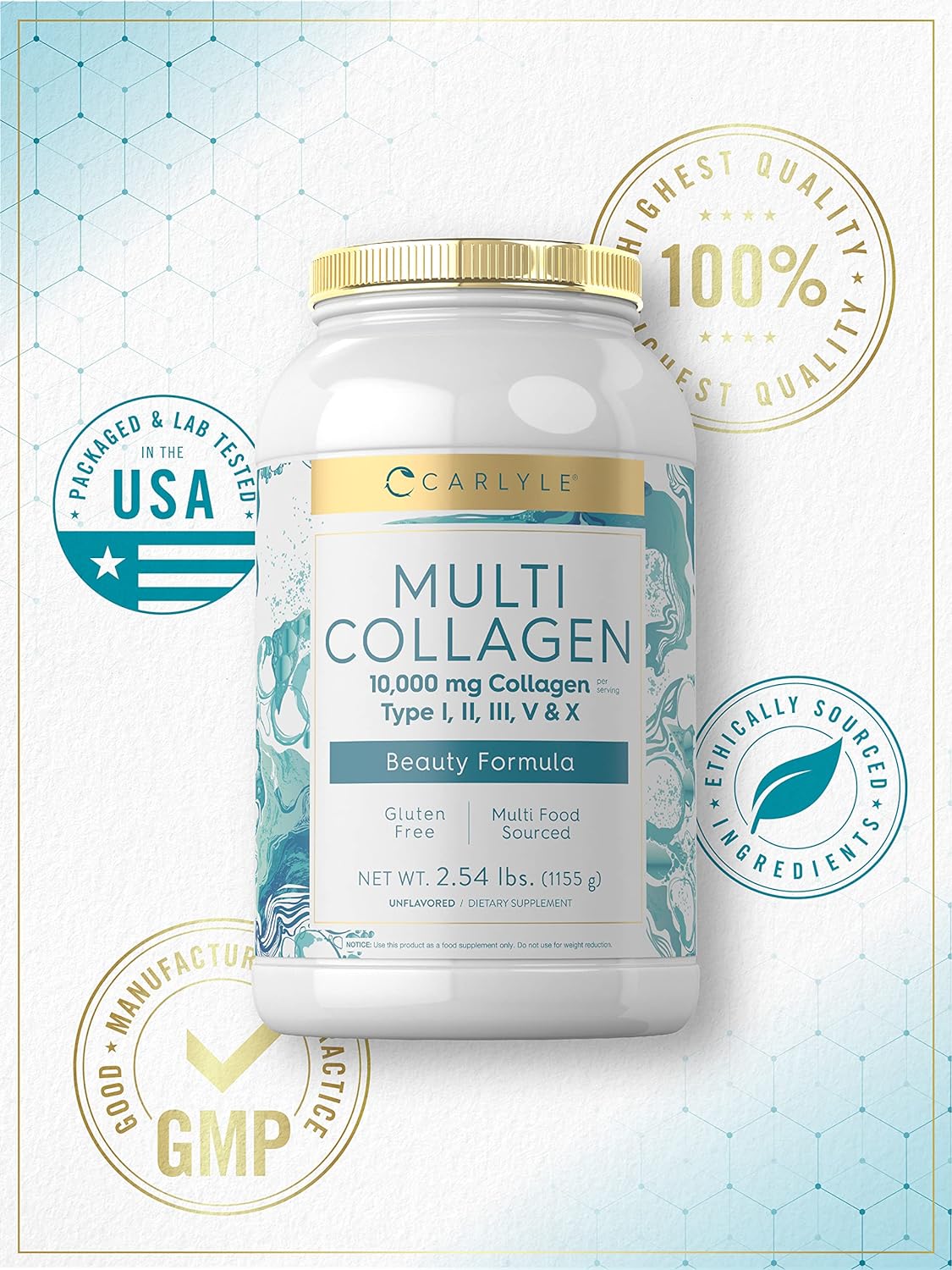 Carlyle Multi Collagen Peptides Powder 40 oz | 10000 mg | Type I, II, III, V & X | Collagen Peptides Supplement with Protein | Multi Food Sourced Collagen | Gluten Free : Health & Household