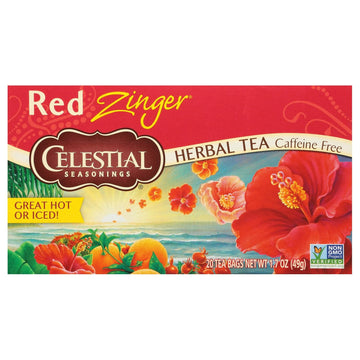 Celestial Seasonings Hibiscus Tea, Red Zinger Herbal Tea, Caffeine Free, 20 Tea Bags