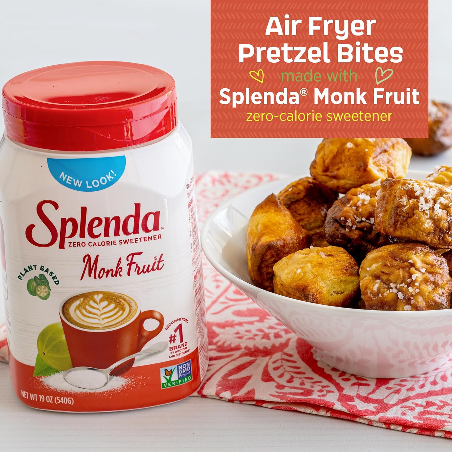 Splenda Monk Fruit Zero Calorie Plant Based Granulated Sweetener Jar, 19 Oz