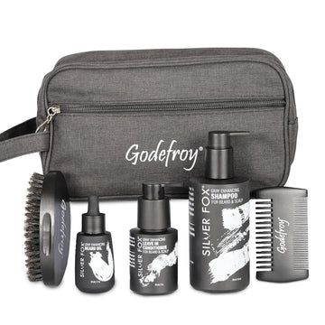 Godefroy Silver Fox Complete Men'S Grooming Collection, Beard And Mustache Care Kit With Travel Bag, Gift For Men