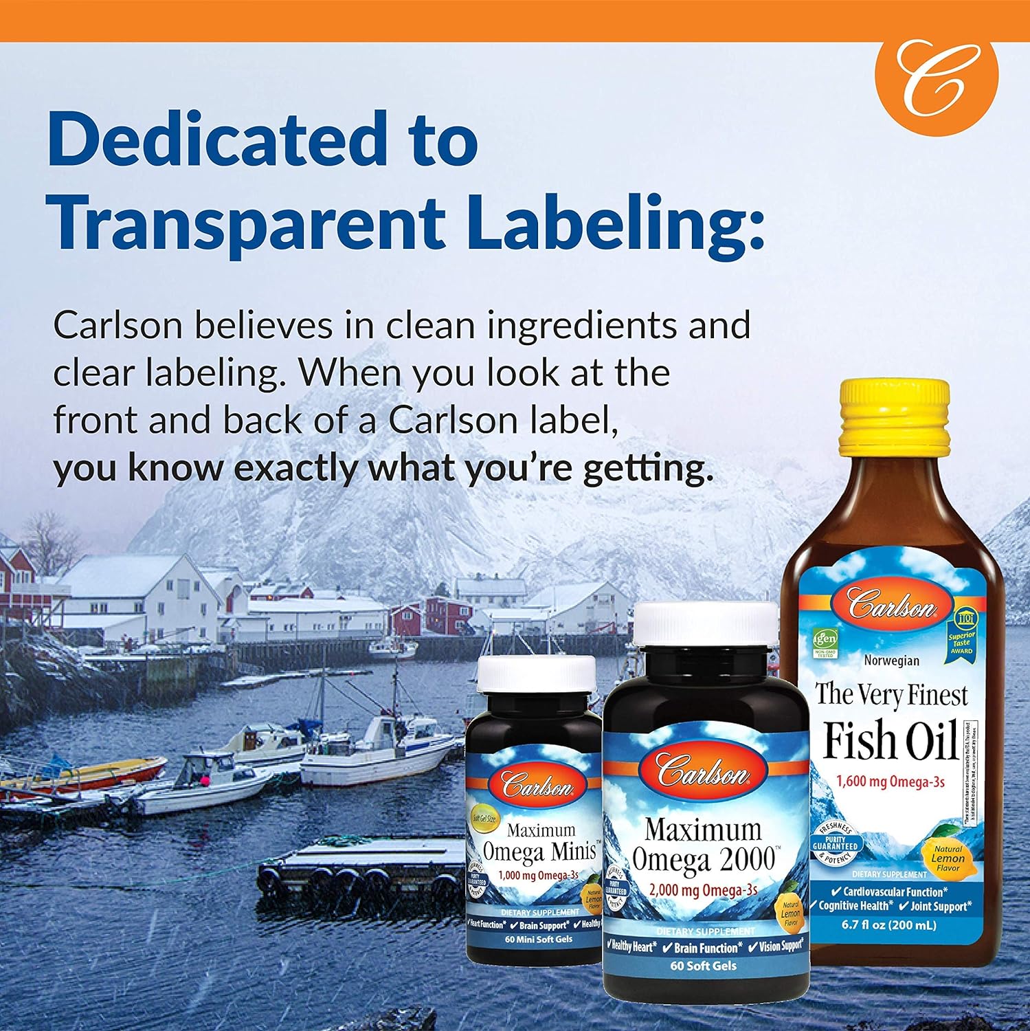 Carlson - The Very Finest Fish Oil, 1600 Mg Omega-3S, Liquid Fish Oil Supplement, Norwegian Fish Oil, Wild-Caught, Sustainably Sourced Fish Oil Liquid, Orange, 6.7 Fl Oz : Health & Household