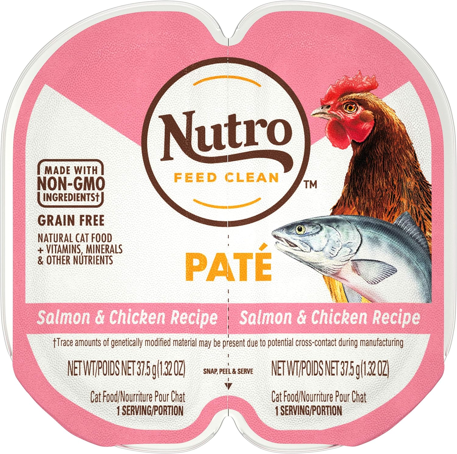 Nutro Grain Free Natural Wet Cat Food Paté Salmon & Chicken Recipe, 2.64 Oz. Perfect Portions Twin-Pack Trays, Pack Of 24