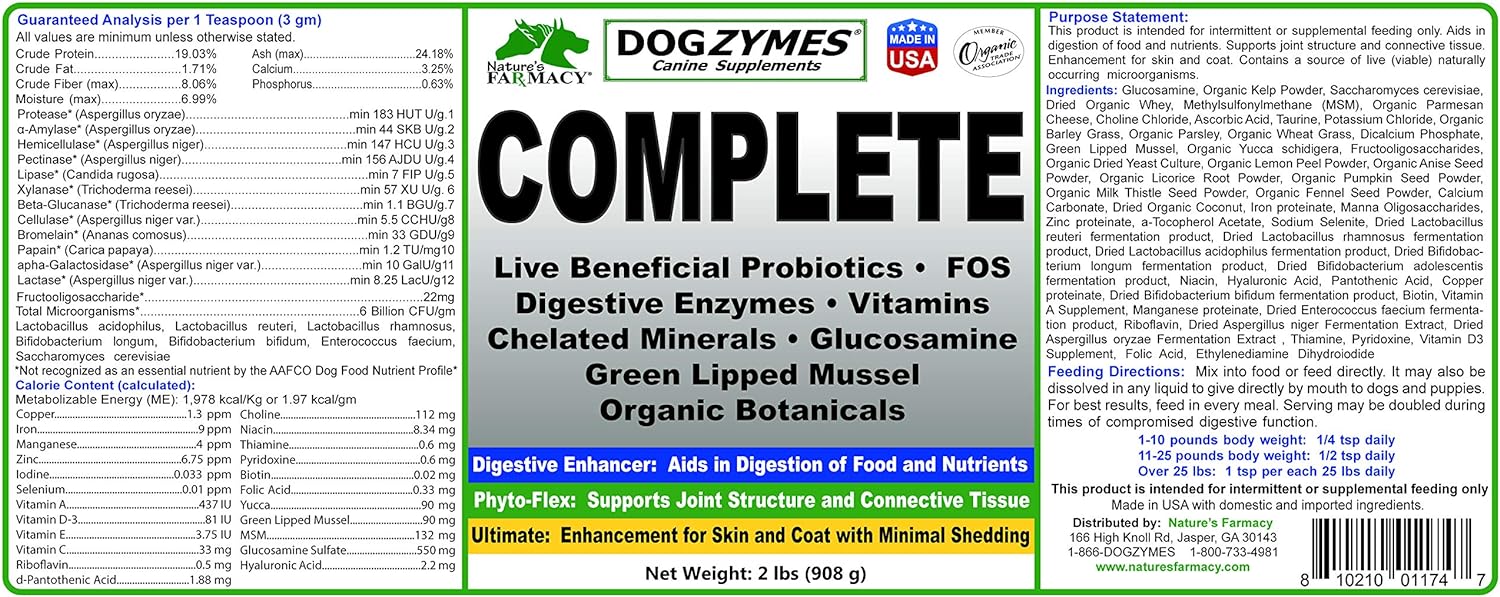 Dogzymes Complete - Probiotics, prebiotics, Glucosamine, Chondroitin, MSM and Hyaluronic Acid, Complete Skin and Coat Care (8 Ounce) : Pet Supplies