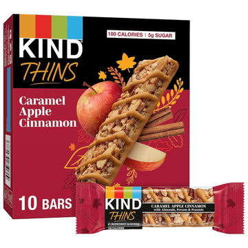 Kind Thins Caramel Apple Cinnamon With Almonds, Pecans, & Peanuts, Gluten Free, 100 Calorie, Healthy Snacks, 10 Bars (Pack Of 1)