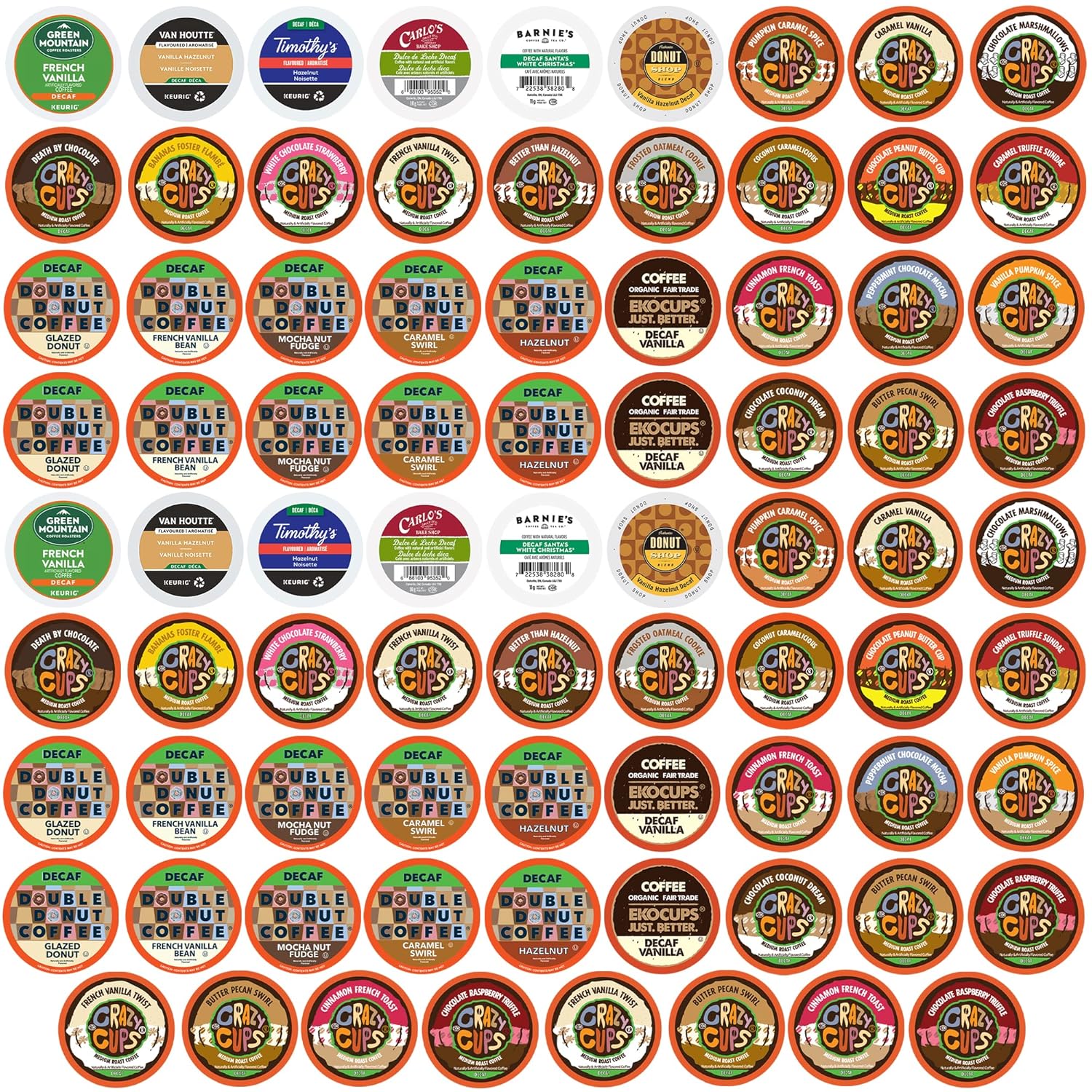 Crazy Cups Decaf Flavored Coffee Variety Pack, Great Mix Of Decaffeinated Coffee Pods Compatible With All Keurig K Cups Brewers, Huge 80 Pack