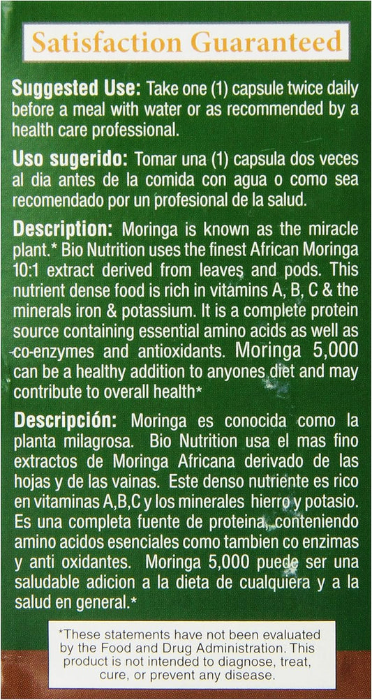 Bio Nutrition Moringa Oleifera Superfood Supplement 5000Mg 90 Vegetarian Capsules | Nutrient Dense | High In Antioxidants | Promotes Strong Digestive Health | Immune Boost