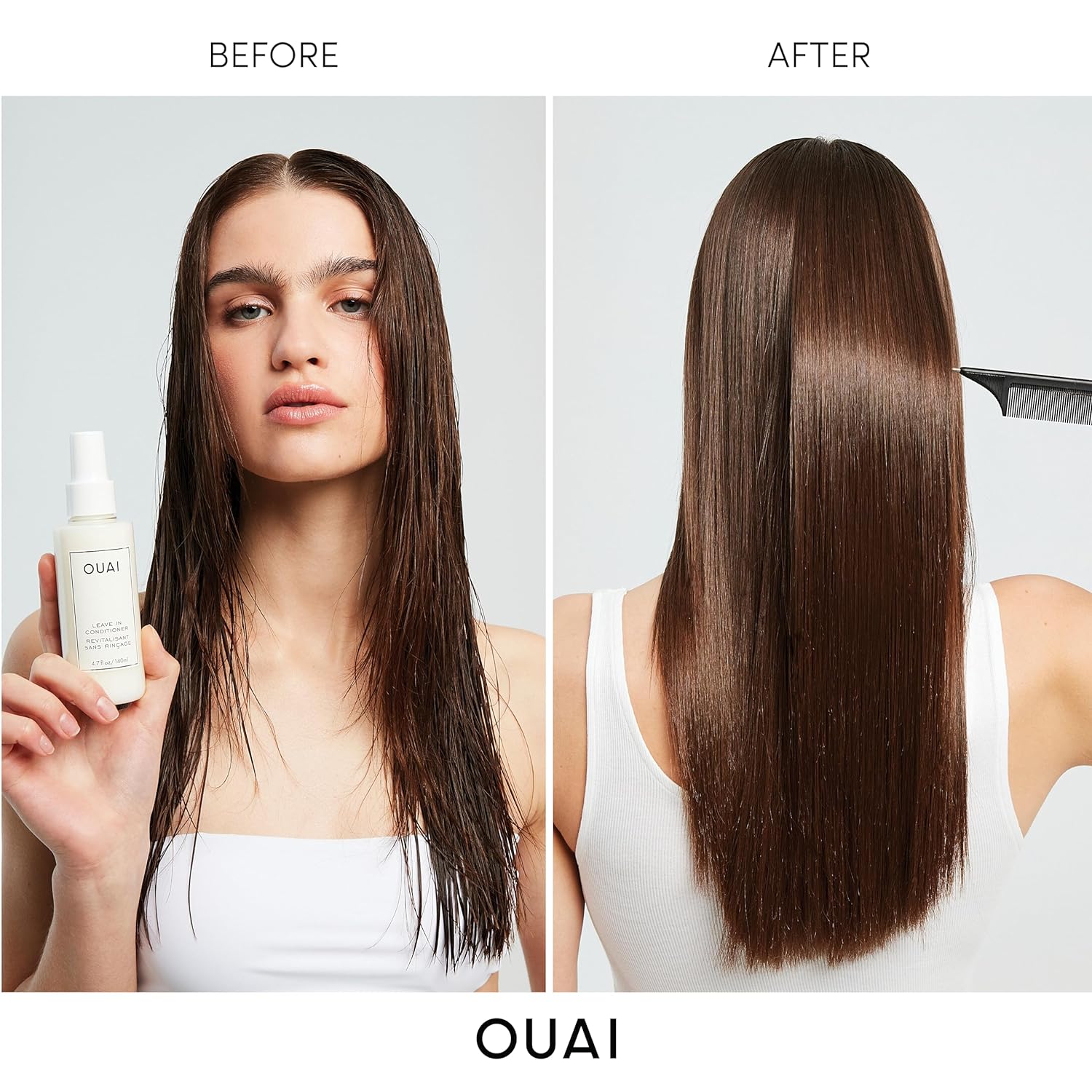 OUAI Leave In Conditioner Bundle - Multitasking Heat Protectant Spray for Hair - Prime Hair for Style, Smooth Flyaways, Add Shine & Use as Detangling Spray (2 Count, 1.5 Oz/4.7 Oz) : Beauty & Personal Care