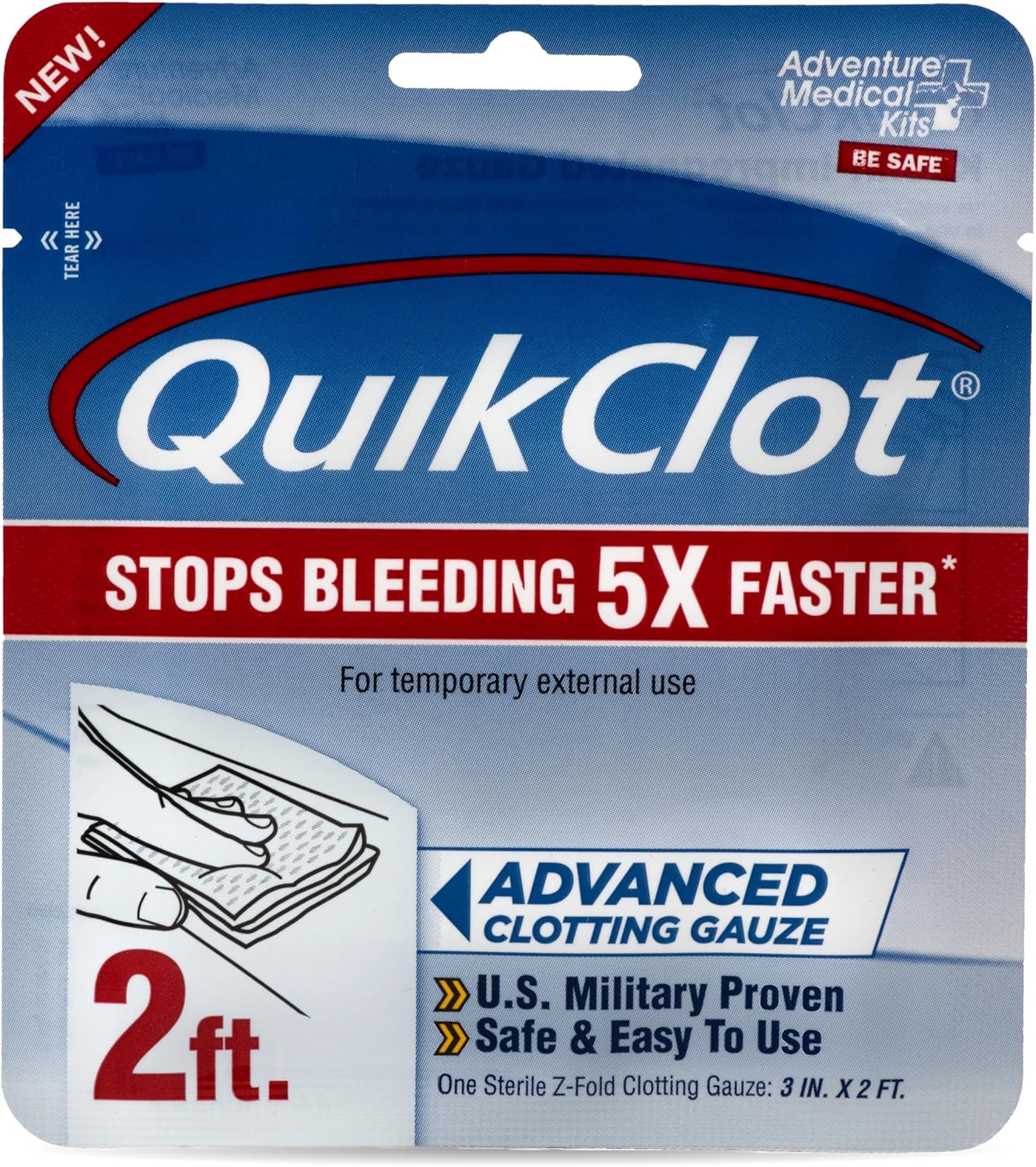 Adventure Medical Kits Quikclot Gauze - Gauze For Emergency Survival Kit, Doomsday Prepping Supplies & More - Stops Bleeding Fast With Kaolin - Flexible Hemostatic Medical Gauze - 3" X 24"