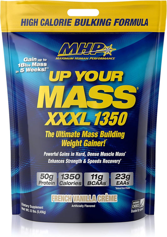 Maximum Human Performance Mhp Uym Xxxl 1350 Mass Building Weight Gainer, Muscle Mass Gains, W/50G Protein, High Calories, 11G Bcaas, Leucine, French Vanilla Creme, 16 Servings : Health & Household