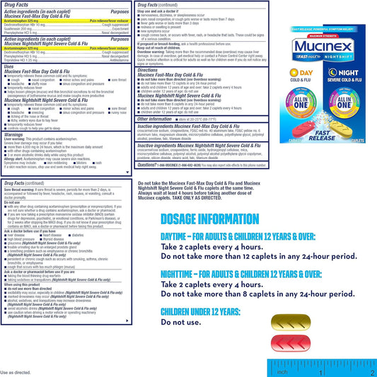 Maximum Strength Mucinex Fast-Max Day Cold & Flu & Nightshift Night Severe Cold & Flu All In One, Fast Release, Powerful Multi-Symptom Relief, 40 caplets (24 Day time + 16 Night time)