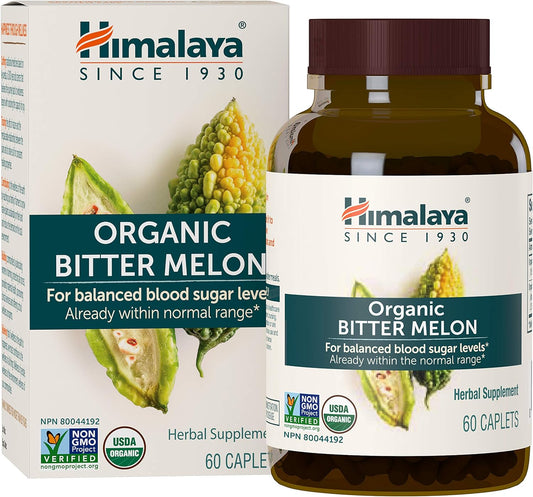 Himalaya Organic Bitter Melon/Karela Herbal Supplement, Glycemic Support And Weight Management, Usda Certified Organic, Non-Gmo, Vegan, 660 Mg, 60 Plant-Based Caplets, 2 Pack