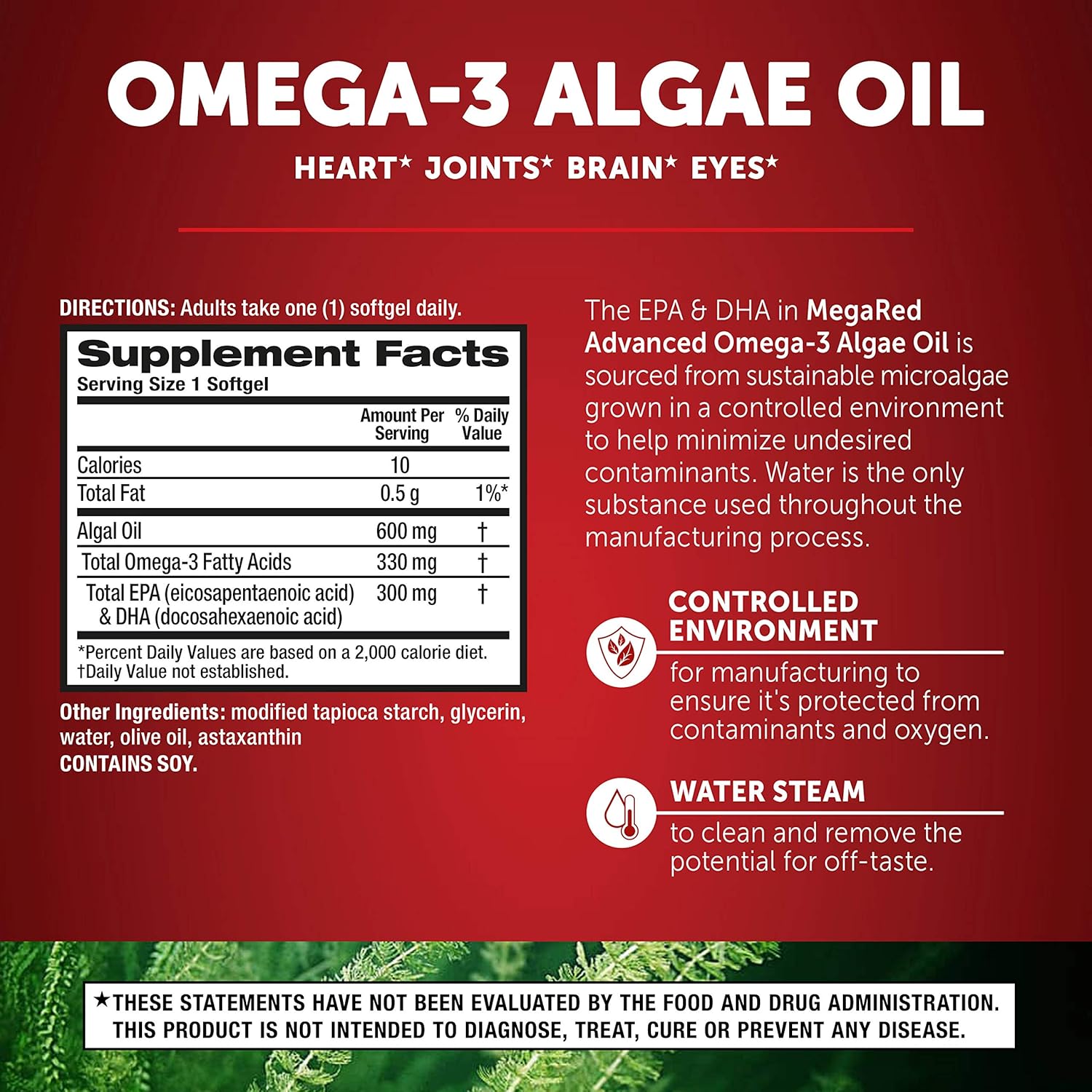 Omega-3 Advanced Algae Oil 600mg, MegaRed Softgels (50 Count in A Bottle), Omega-3’s for Heart, Joints, Brain & Eye Health*, EPA, DHA, Algae Oil, Vegetarian