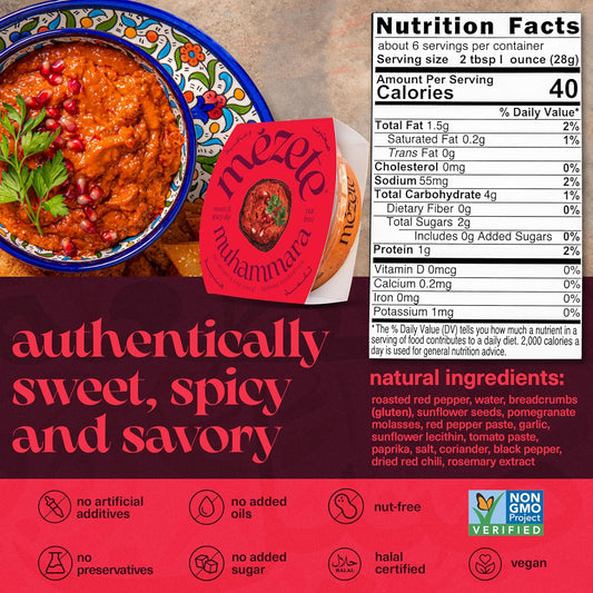 Mezete Nut-Free Dip | No Added Oils | Free From Preservatives & Additives | Muhammara Gourmet Dip | Thick And Creamy Healthy Snacks | Great For Chips, Pita Bread & More | Non-Gmo | 180G
