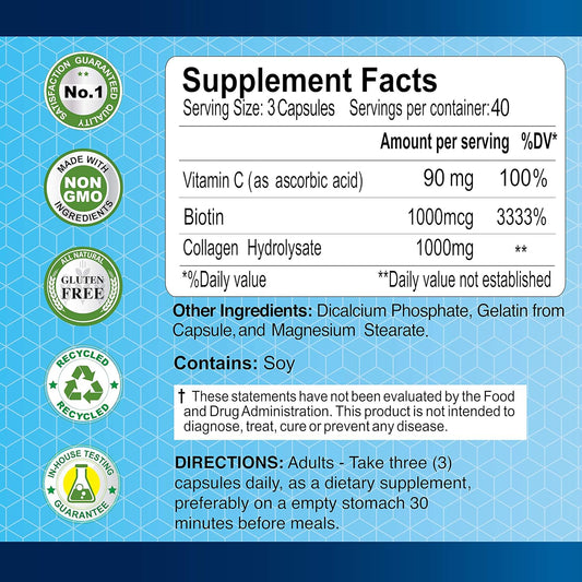 Premium Collagen Hydrolysate By Alfa Vitamins - Anti-Aging Nutritional Supplement Rich In Vitamin C - Skin, Nails & Hair Rejuvenation - Supports Bone & Muscle Health - Made In Usa - 120 Capsules