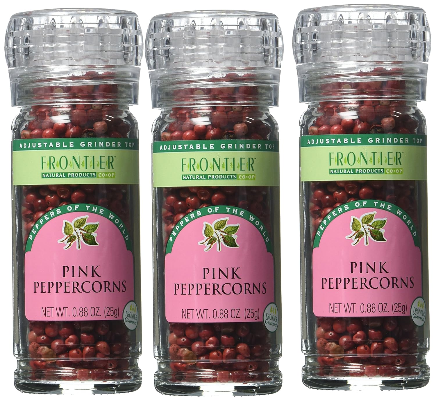 Frontier Co-Op Whole Pink Pepper Grinder, 0.88 Ounce Bottle, Grown In Brazil, Gourmet Peppercorn, Sweet, Fruity And Mild