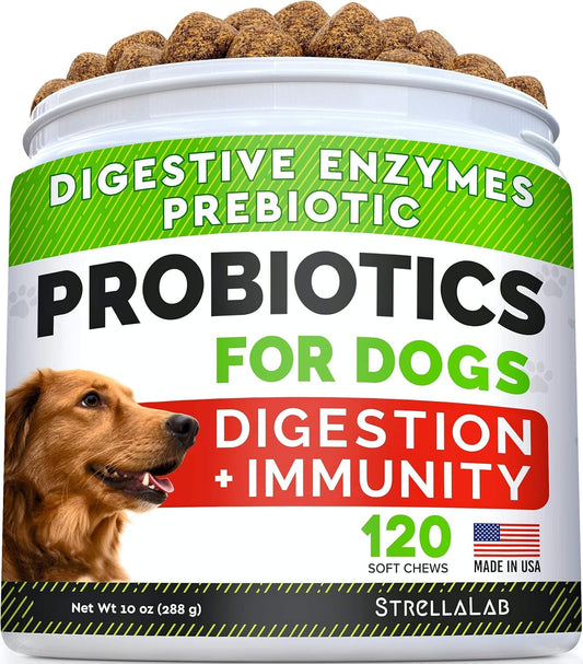 Fish Oil Omega 3 Treats For Dogs + Dog Probiotics Treats For Picky Eaters Bundle - Allergy Relief, Joint Health, Itch Relief. Skin & Coat Supplement + Enzymes + Prebiotics For Digestion Support