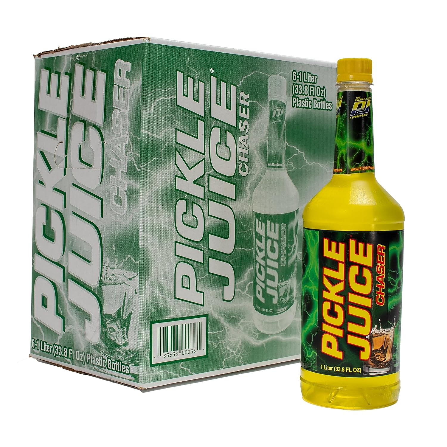 Pickle Juice Chaser 1 Liter Bottles - Pickle Juice For Pickle Backs - Electrolyte Pickle Juice For Day & Night Time Cramp Relief - 6 Pack