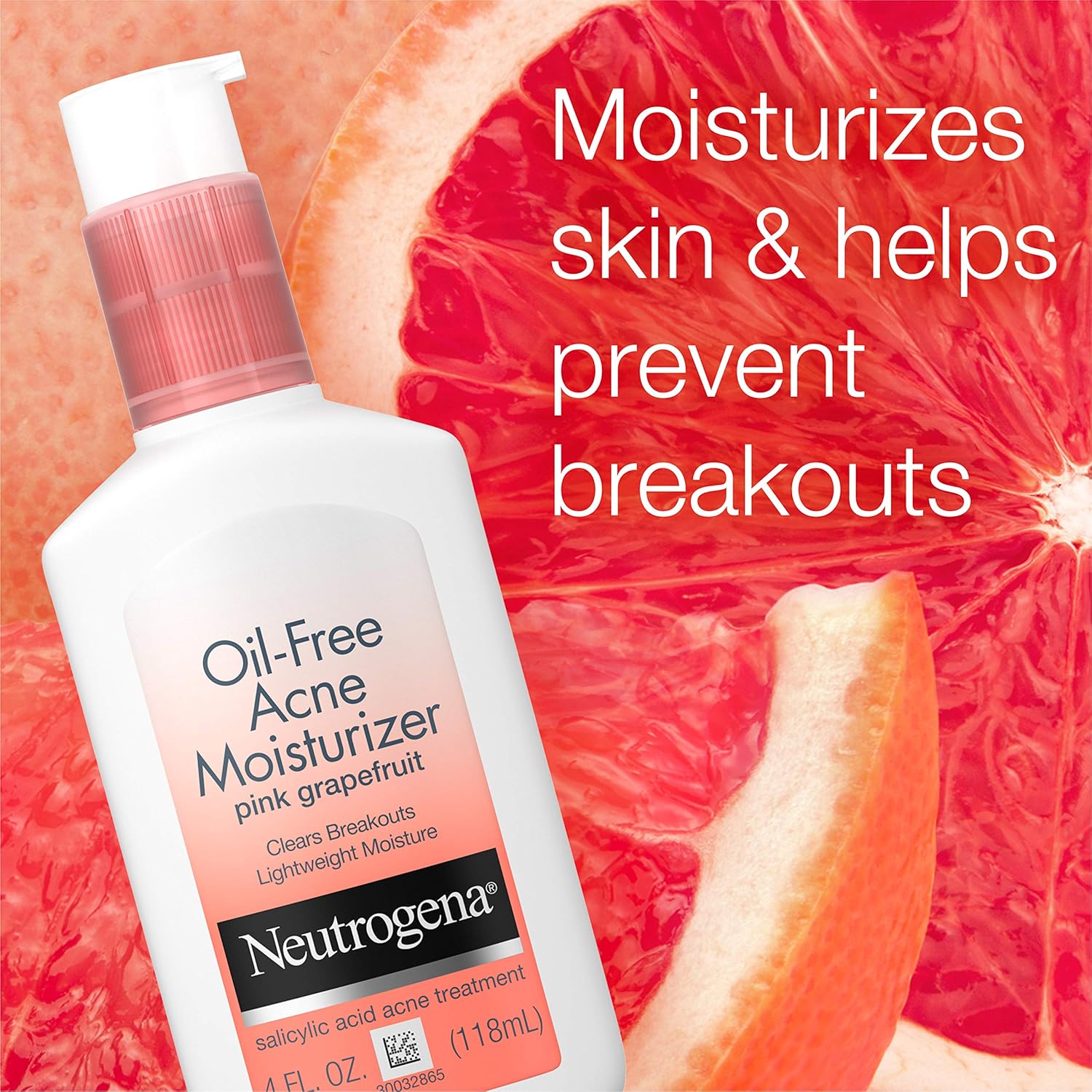 Neutrogena Oil Free Acne Facial Moisturizer with.5% Salicylic Acid Acne Treatment, Pink Grapefruit Acne Fighting Face Lotion for Breakouts, Non-Greasy & Non-Comedogenic, 4 fl. oz : Beauty & Personal Care