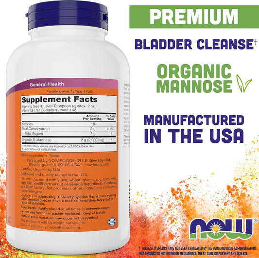 NOW Foods Pure, Organic D-Mannose  Powder (Pack of 2) - Bladder Cleanse and Urinary Tract Health Supplement - Non-GMO - Vegan Friendly - 2000mg / 2 Grams per Serving