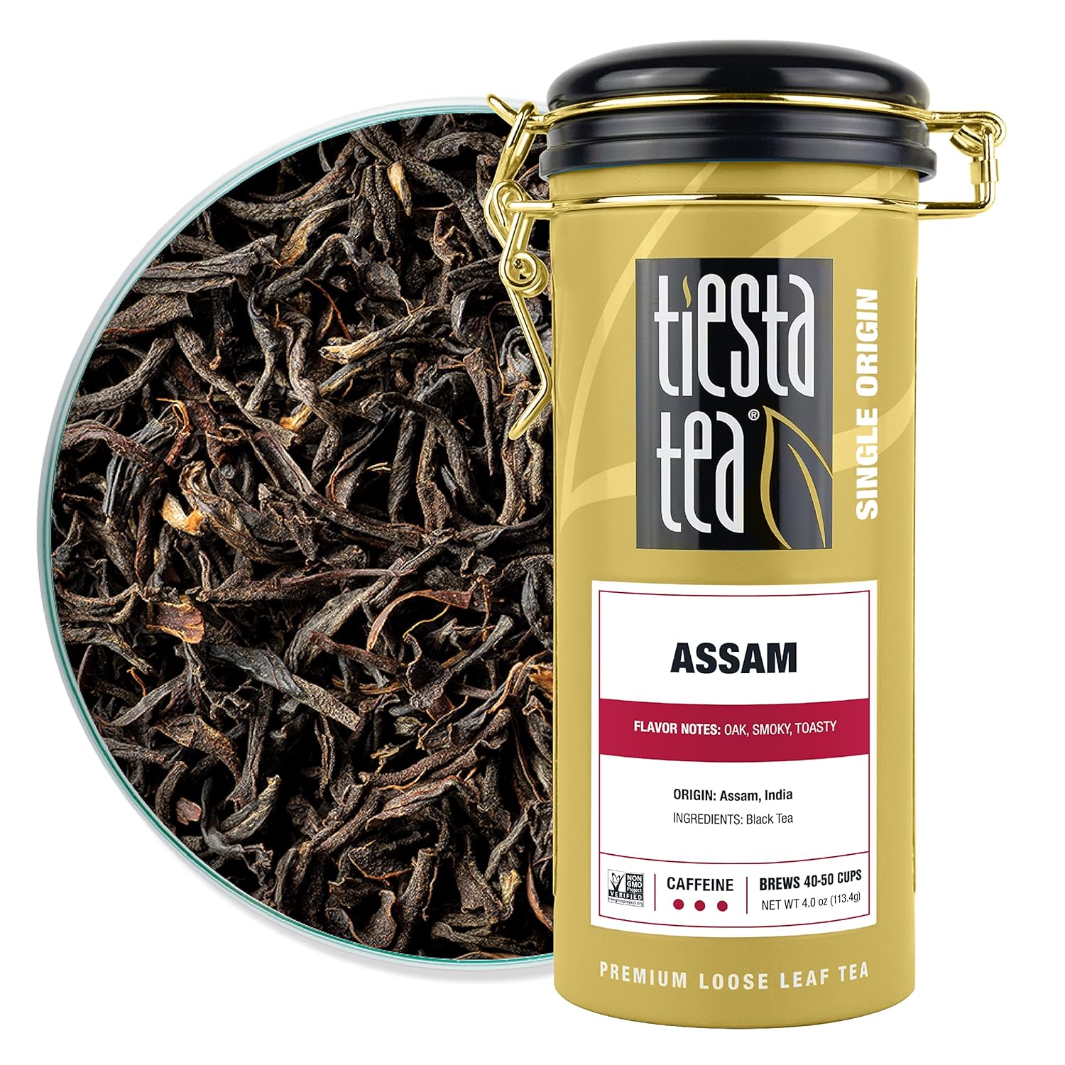 Tiesta Tea - Assam Black Tea | Single Origin Premium Black Loose Leaf Tea | High Caffeinated Tea | Make Hot Or Iced Tea & Brews Up To 50 Cups | 100% Pure Unblended Tea From India - 4Oz Refillable Tin