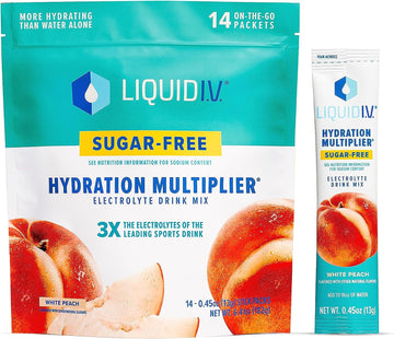 Liquid I.V. Sugar-Free Hydration Multiplier - White Peach ? Hydration Powder Packets | Electrolyte Powder Drink Mix | Easy Open Single-Serving Sticks | Non-GMO | 1 Pack (14 Servings)