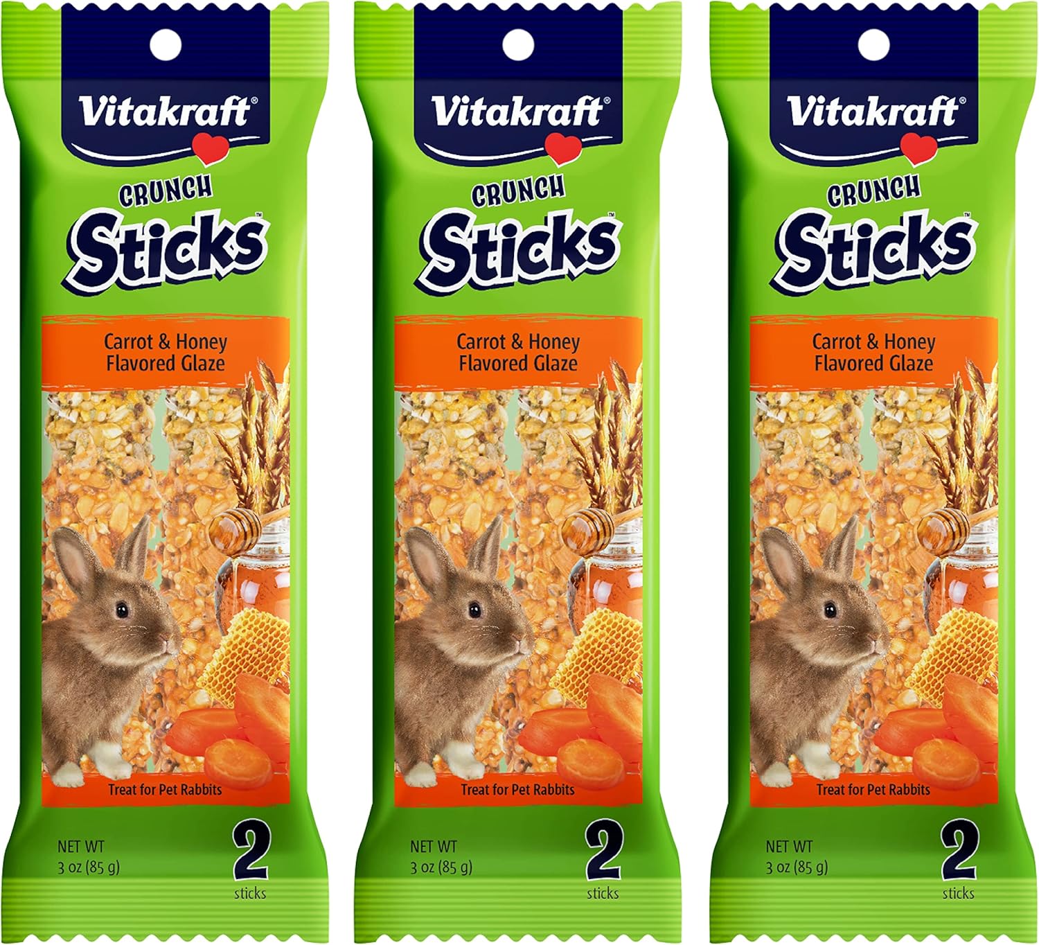 Vitakraft Crunch Sticks Rabbit Treat - Carrot And Honey - Rabbit Chew Sticks - Multi Pack Of 6 Sticks