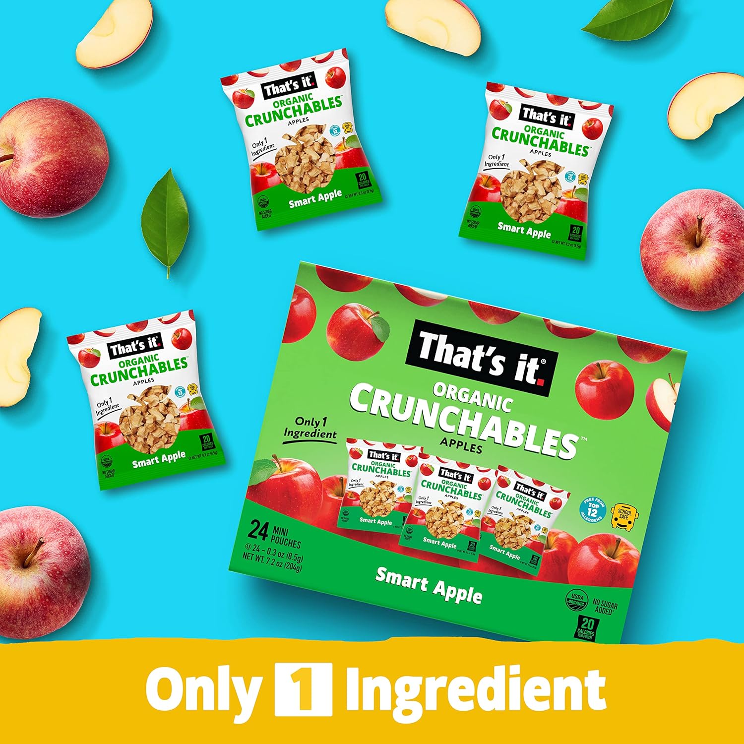 That’S It. Crunchables Fruit Snacks For Kids 100% Organic Apple, Deliciously Healthy And Light, Plant-Based,Non-Gmo, Gluten Free, Usda Approved Snacks 24 Packs (8.5 G)