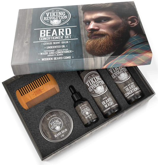 Ultimate Beard Care Conditioner Kit - Beard Grooming Kit For Men Softens, Smoothes And Soothes Beard Itch- Contains Beard Wash & Conditioner, Beard Oil, Beard Balm And Beard Comb- Classic Set