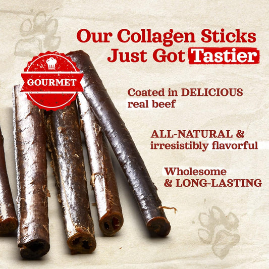 Natural Farm Bully Coated Gourmet Collagen Sticks (12 Inch, 5 Pack), Real Bully Beef Coated, 95% Natural Collagen, Supports Healthy Joints, Skin & Coat - Best For Small & Medium Dogs
