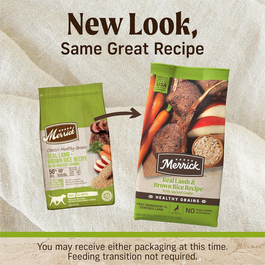 Merrick Healthy Grains Premium Adult Dry Dog Food, Wholesome And Natural Kibble With Lamb And Brown Rice - 25.0 Lb. Bag