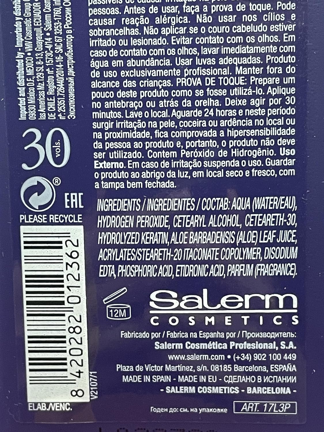 Salerm Cosmetics Aloe Vera Developer Cream Oxidant (W/Sleek Comb) Hydrogen Peroxide Activator For Vision Hair Color Salermvision Haircolor Dye (30 Volume / 9% - 1000 Ml) : Beauty & Personal Care