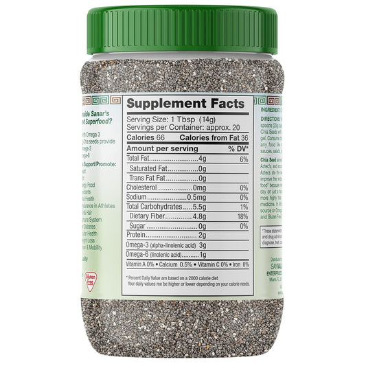 Sanar Naturals Chia Seeds - Omega-3, High Fiber And Protein Source - For Smoothies, Salads And More - Keto And Paleo Friendly - Vegan, Non-Gmo, Gluten Free, 10 Oz