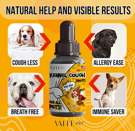 Kennel Cough Medicine for Dogs and Cats - Natural Relief, Treatment, Respiratory and Throat Support - Drops for Cough, Cold - Pet Supplements with Herbal, Vitamins - Canine, Feline Respiratory Health