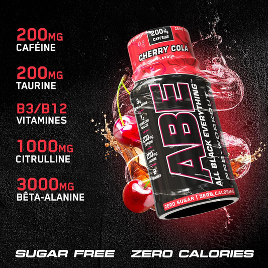 Applied Nutrition Abe Pre Workout Shot - All Black Everything Pre Workout Energy Shots, Physical Performance With Citrulline, Beta Alanine, Caffeine (Box 12 Units X 60Ml) (Cherry Cola)