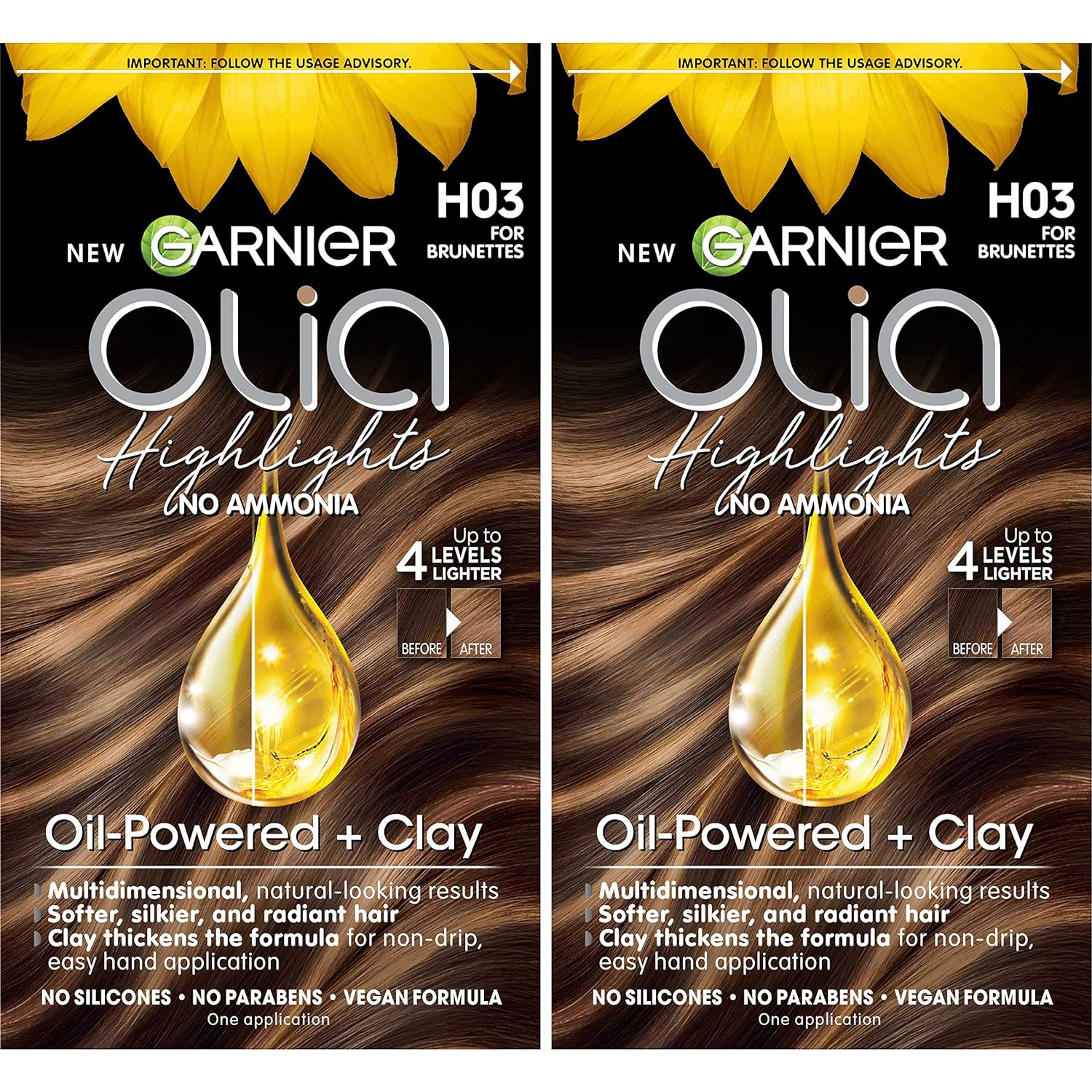 Garnier Hair Color Olia Ammonia-Free Permanent Hair Dye, H03 Highlights For Brunettes, 2 Count (Packaging May Vary)