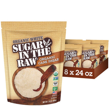 Sugar In The Raw Organic Granulated White Premium Cane Sugar, No Erythritol, Pure Natural Sweetener, Hot & Cold Drinks, Coffee, Baking, Vegan, Gluten-Free, Non-Gmo, Bulk Sugar, 24 Oz Bag (8-Pack)