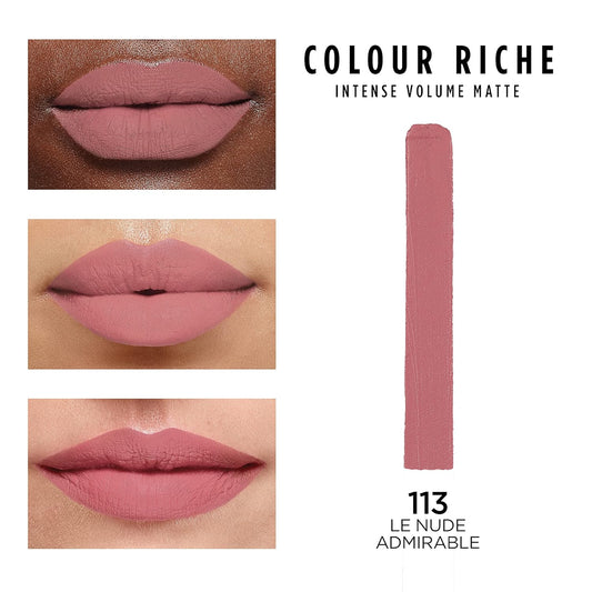 L'Oreal Paris Colour Riche Intense Volume Matte Lipstick, Lip Color Infused With Hyaluronic Acid For Up To 16Hr All Day Comfort, Le Nude Admirable, 0.06 Oz