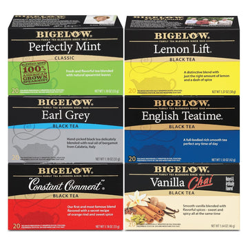 Bigelow Tea Black Tea 6 Flavor Variety Pack, Caffeinated Tea With Mint, Lemon, Constant Comment, English Teatime, Earl Grey, And Vanilla Chai, 20 Count Box (Pack Of 6), 120 Total Tea Bags