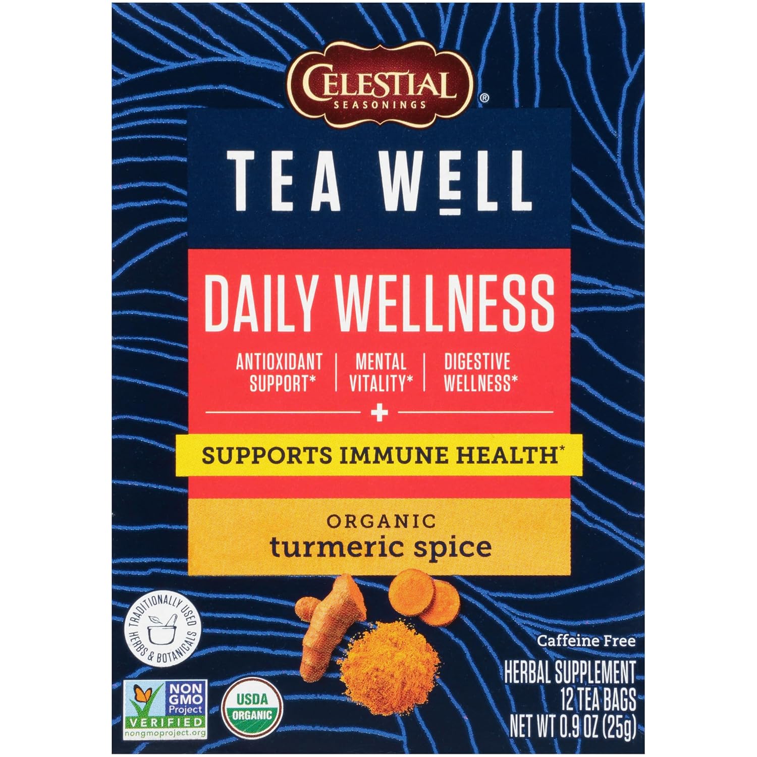 Celestial Seasonings Teawell Herbal Tea, Daily Wellness, Organic Turmeric Spice, 12 Count (Packaging May Vary)