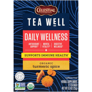 Celestial Seasonings Teawell Herbal Tea, Daily Wellness, Organic Turmeric Spice, 12 Count (Packaging May Vary)
