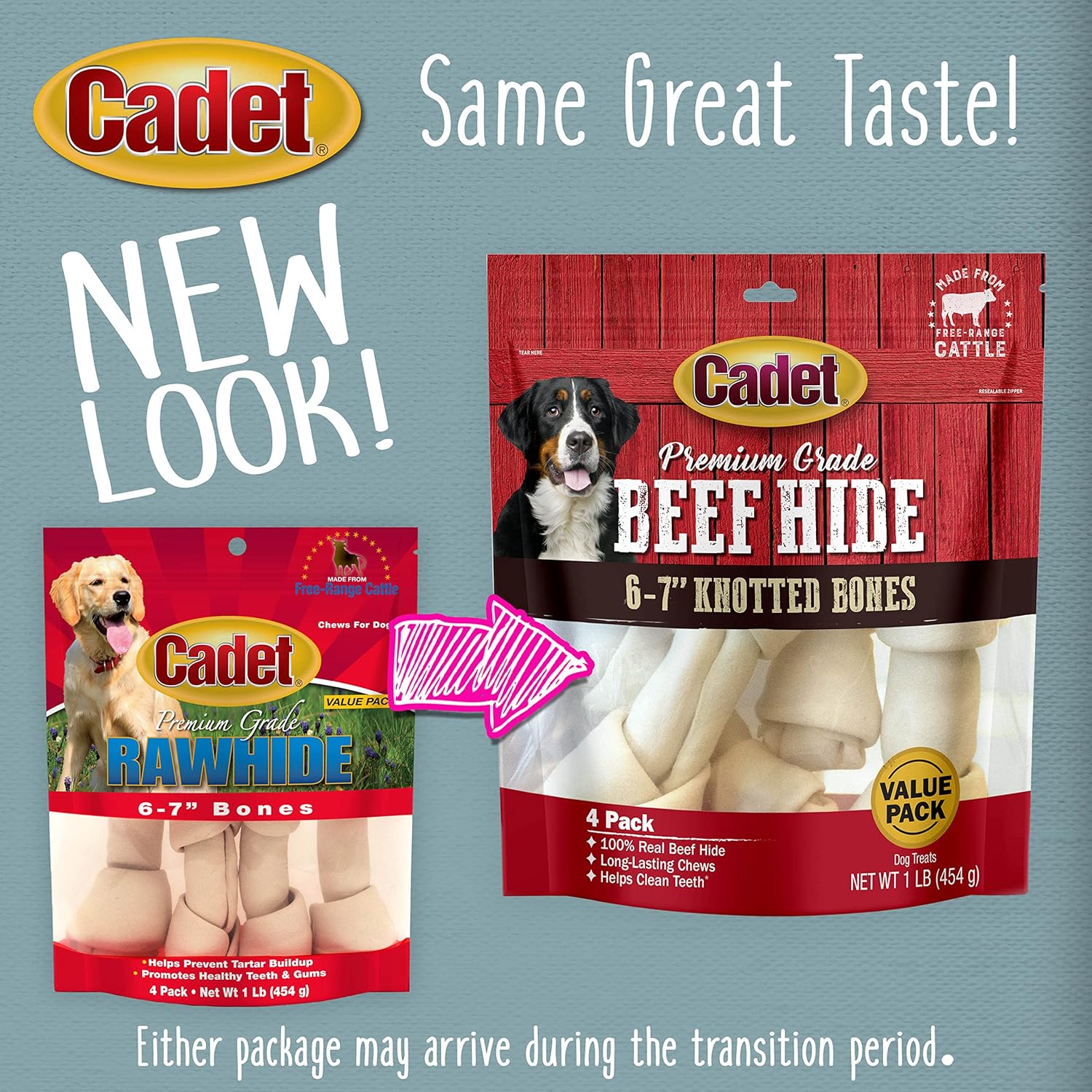 Cadet Premium Grade Beef Hide for Dogs, Long Lasting Rawhide Knotted Bones Single Ingredient Dog Chews, 6"-7" Dog Bones, 4 Pack : Pet Rawhide Treat Bones : Pet Supplies