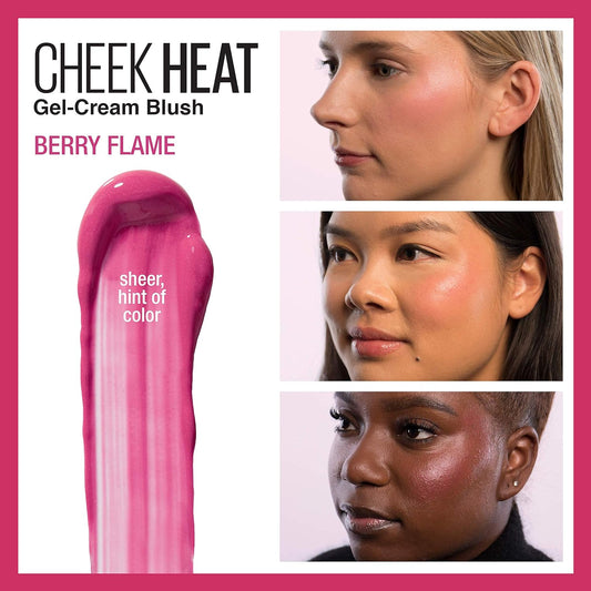 Maybelline Cheek Heat Gel-Cream Blush Makeup, Lightweight, Breathable Feel, Sheer Flush Of Color, Natural-Looking, Dewy Finish, Oil-Free, Berry Flame, 1 Count